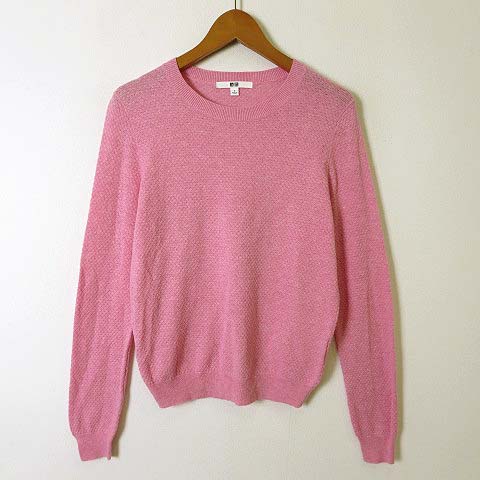 ユニクロ Uniqlo ニット セーター カットソー カシミヤ コットン レーシー クルーネック 長袖 S ピンク 美品 レディース 068 ベクトルパーク