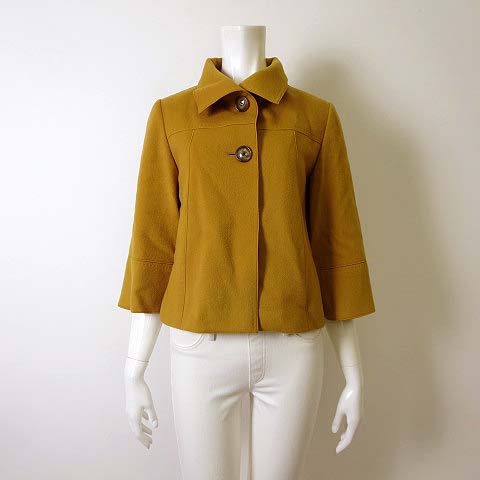 アー ヴェ ヴェスタンダード ミッシェルクラン A V V Standard ジャケット コート ウール ステッチ ビッグボタン ゆったり袖 7分袖 M 38 マスタード レディース 068 ベクトルパーク