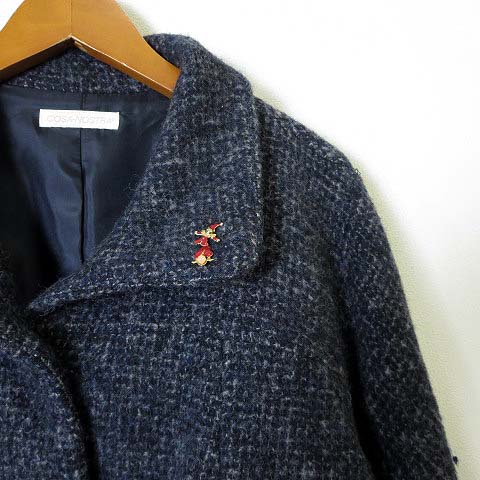 コーザノストラ Cosa Nostra ジャケット コート ツイード ウール スナップボタン ラグランスリーブ ブローチ 装飾 長袖 Xl 42 紺 ネイビー 大きいサイズ 美品 レディース 068 202110150165 ベクトルパーク