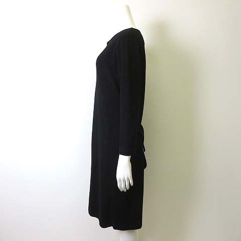 アルファキュービック Alpha Cubic ワンピース ラメ ストレッチ ふくれジャガード バックリボン 長袖 L 黒 ブラック レディース 068 ベクトルパーク