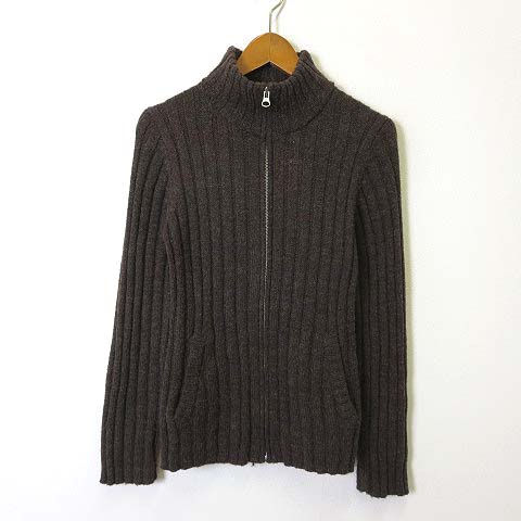 ユニクロ Uniqlo カーディガン ニット アルパカ ジップアップ リブ編み 長袖 M 茶 ブラウン レディース 068 ベクトルパーク