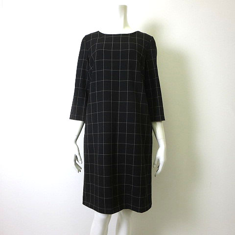アルファキュービック Alpha Cubic ワンピース チュニック ウインドウペン チェック ボックスシルエット 7分袖 L 11 黒 ブラック ベージュ レディース 068 ベクトルパーク