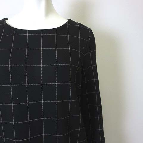 アルファキュービック Alpha Cubic ワンピース チュニック ウインドウペン チェック ボックスシルエット 7分袖 L 11 黒 ブラック ベージュ レディース 068 ベクトルパーク