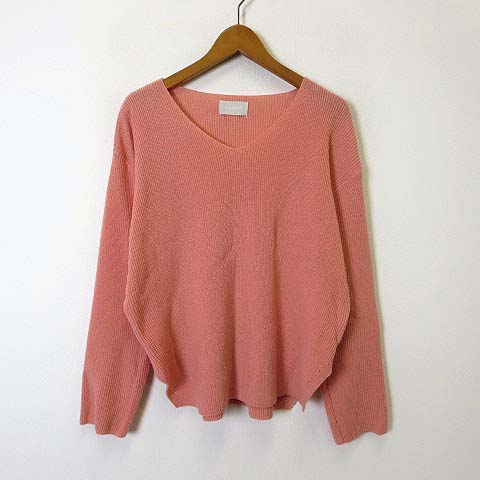 ピグメント Pigment ニット セーター Vネック オーバーサイズ ドロップショルダー 長袖 M L サーモンピンク 美品 レディース 068 ベクトルパーク