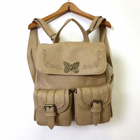 未使用品 アクシーズファム Axes Femme リュック リュックサック フェイクレザー レース バタフライ 装飾 ベージュ タグ付 美品 かばん 鞄 カバン レディース 068 ベクトルパーク