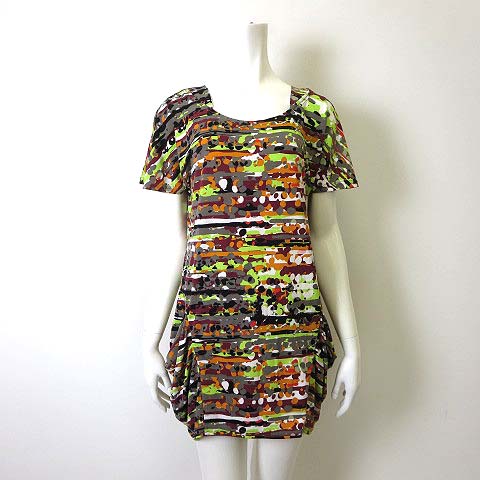 未使用品 ヒロコビス Hiroko Bis チュニック ワンピース 半袖 ストレッチ とろみ ボーダー 水玉 ドット 総柄 M 9 黄緑色 エンジ 黒 グレー オレンジ 美品 レディース 068 ベクトルパーク