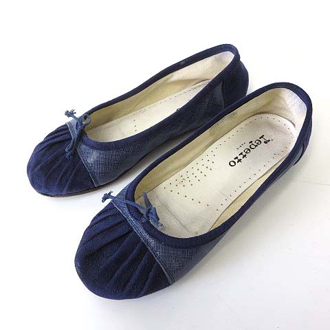 レペット Repetto バレエシューズ スエード 切換え ギャザートゥ 37 紺 