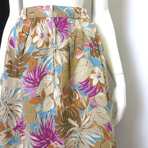 カルヴェン CARVEN ハンドバッグ 花柄 ベージュ マルチカラー レザー