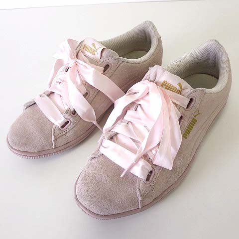 PUMA プーマ スニーカー リボン スエード ピンク 24cm 1点 箱無し プーマ PUMA スニーカー シューズ スエード リボン 24.5cm 薄