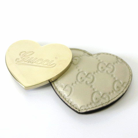 グッチ GUCCI ミラー 鏡 ハート シマ レザー GG ロゴ コンパクト 携帯  