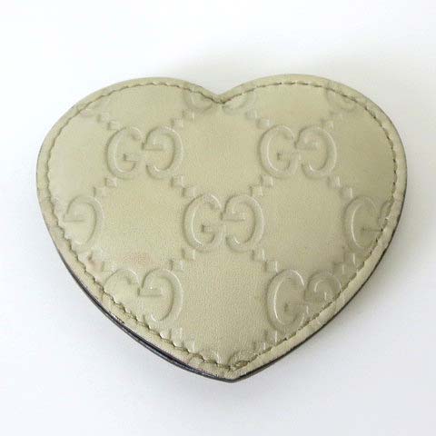 グッチ GUCCI ミラー 鏡 ハート シマ レザー GG ロゴ コンパクト