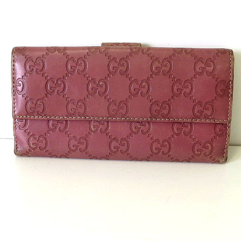 GUCCI 赤レザー レディース 長財布 グッチ GUCCI 財布 長財布 シマ レザー GG Wホック 赤 ロング