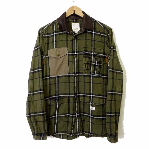 ディーゼル DIESEL シャツ ネルシャツ フィールドシャツ ゴート レザー 