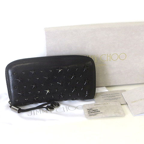 Jimmy Choo FILIPA ラウンドジップ 長財布 スタースタッズ 黒 ジミー