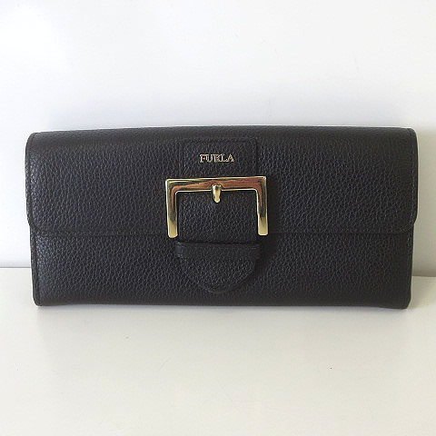 フルラ FURLA 財布 長財布 フロー ベルト レザー フラップ 牛革 黒 