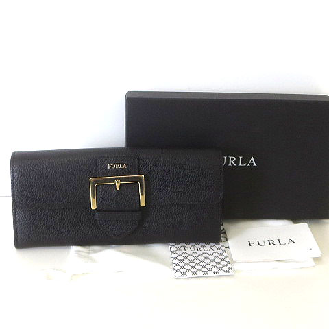 フルラ FURLA 財布 長財布 フロー ベルト レザー フラップ 牛革 黒 