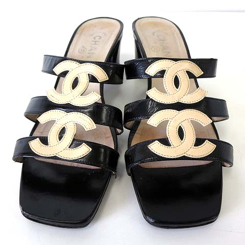 シャネル CHANEL サンダル ミュール 本革 レザー ダブル ココマーク  