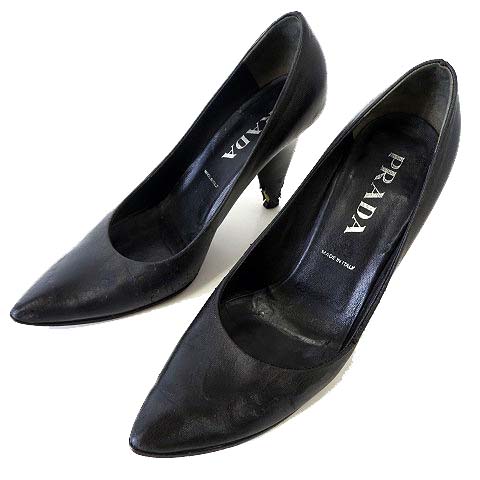 プラダ PRADA パンプス 本革 レザー イタリア製 37.5 黒 ブラック 24.0 