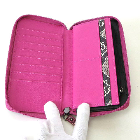 未使用品 財布 長財布 パイソン 本革 レザー ラウンドファスナー 蛇 