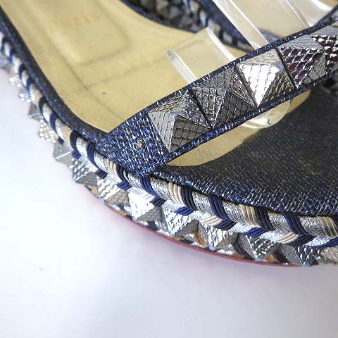 【再】Christian Louboutinデニムサンダル38 クリスチャンルブタン Christian louboutin サンダル デニム ロック