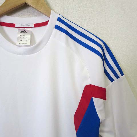 adidas サッカーシャツ 白/青/赤 アディダス adidas Tシャツ ドライ CLIMALITE ロゴ 刺繍 3ライン