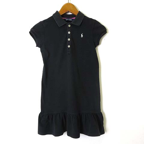 フリル袖 黒 ポロワンピース