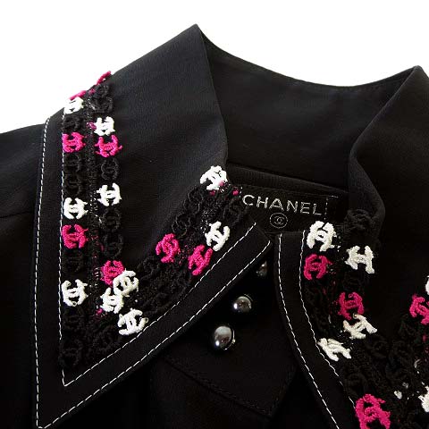 シャネル CHANEL 04A ブラウス シャツ ココマーク レース 刺繍 絹 