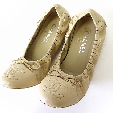 シャネル CHANEL バレエシューズ パンプス ストレッチ 本革 レザー 