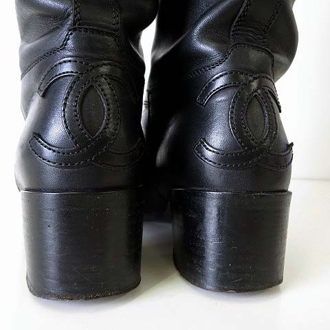 シャネル CHANEL ブーツ ロングブーツ ジョッキー ココマーク 本革 