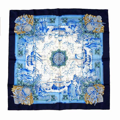 未使用品 エルメス HERMES スカーフ カレ 90 AZVLEJOS 大航海時代に  