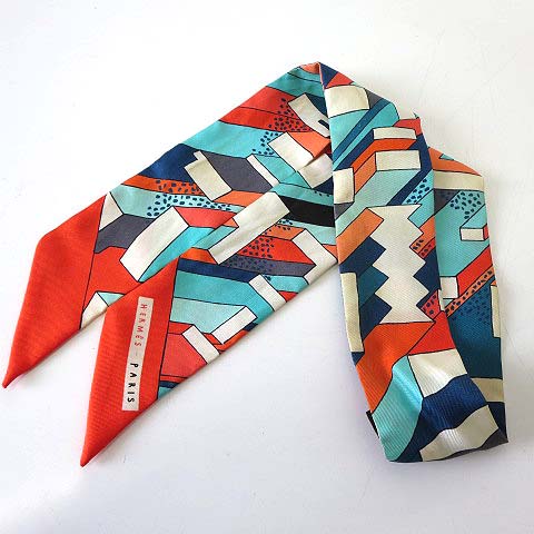 HERMES 幾何学模様 スカーフ 赤 エルメス HERMES ツイリー スカーフ 絹  