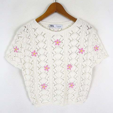 未使用品 ザラ ZARA ニット サマーセーター 花柄 フラワー 刺繍 