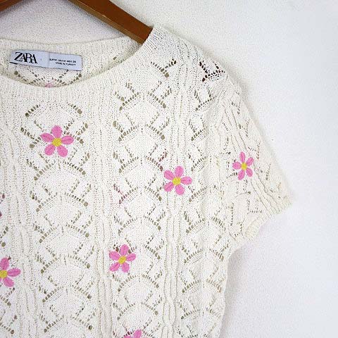 美品 KENZO ビーズフラワー刺繍 ニットカットソー 白 サイズS 未使用品 ザラ ZARA ニット サマーセーター 花柄 フラワー 刺繍