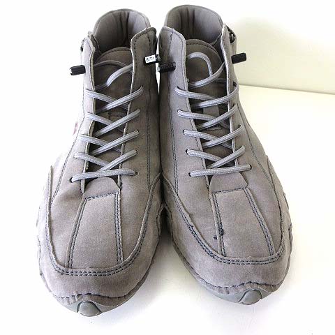 que shoes L 24.5 キューシューズ　 グレー レザー スリッポン LDECK スリッポン シューズ スニーカー ハイカット スエード