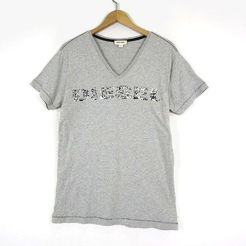 ディーゼル DIESEL Tシャツ イラスト ロゴ モチーフ Vネック コットン 