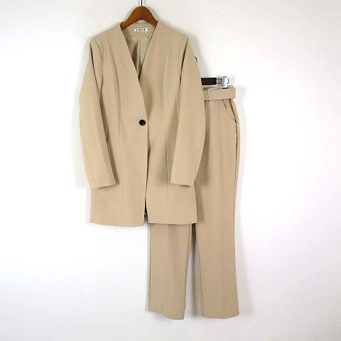 ZOCIYA パンツスーツ 上下セットアップ ジャケット ノーカラー 1ボタン
