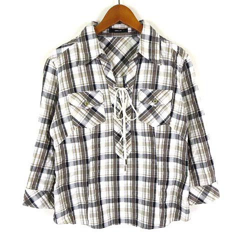 コムサイズム COMME CA ISM シャツ ブラウス チェック レースアップ  