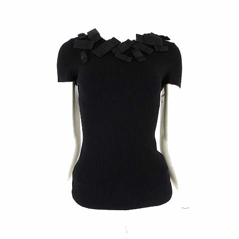 モスキーノ MOSCHINO ニットセーター 半袖 リブニット リボン 装飾 S-M 