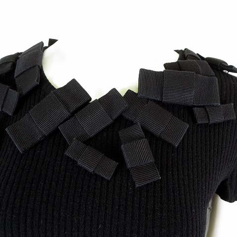 モスキーノ MOSCHINO ニットセーター 半袖 リブニット リボン 装飾 S-M 