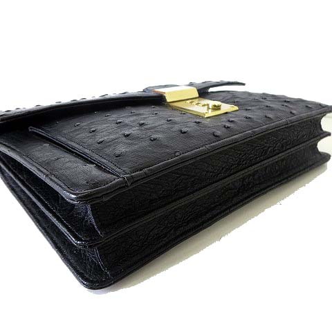 未使用 オーストリッチハンドバッグ レザー 黒 OSTRICH - 【未 未使用 オーストリッチハンドバッグ レザー 黒 OSTRICH - 【未