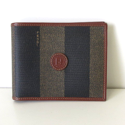 FENDI 二つ折り財布 黒と茶色のストライプ