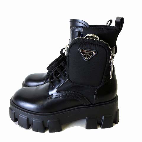 プラダ PRADA モノリス ポーチ付 レザー Re-Nylon ブーツ