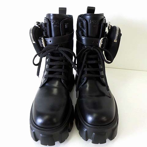 プラダ PRADA モノリス ポーチ付 レザー Re-Nylon ブーツ