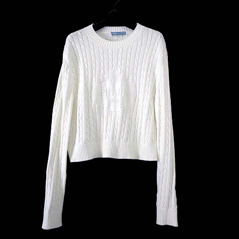 プラダ 23AW ニット セーター ロゴ コットン 長袖 M 40 白 正規品 Prada - プラダ ロゴ ニットセーター | HBX