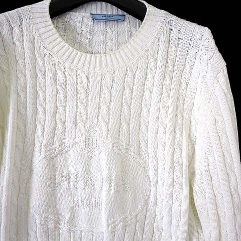 プラダ 23AW ニット セーター ロゴ コットン 長袖 M 40 白 正規品 Prada - プラダ ロゴ ニットセーター | HBX