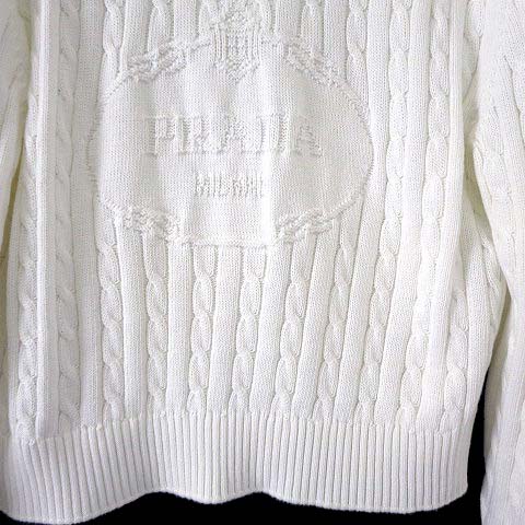 プラダ 23AW ニット セーター ロゴ コットン 長袖 M 40 白 正規品 Prada - プラダ ロゴ ニットセーター | HBX