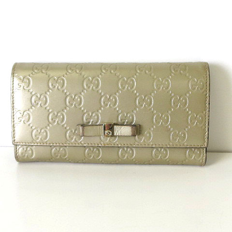 グッチ GUCCI 財布 長財布 GG シマ レザー リボン ロング ウォレット 