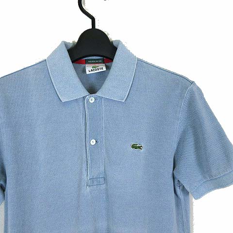 ラコステ LACOSTE ポロシャツ 半袖 鹿の子 ロゴ 刺繍 M 2 ブルーグレー 