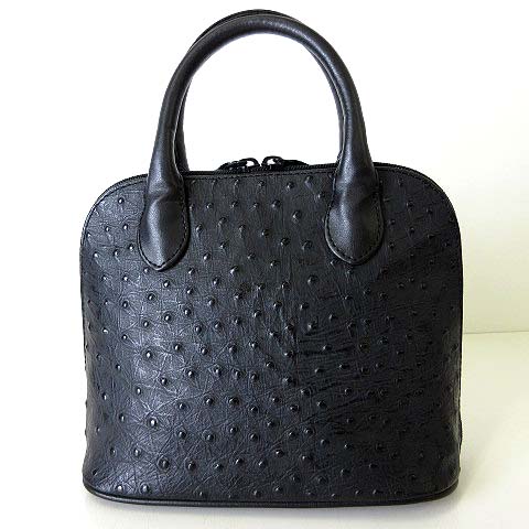 極美品 リアル オーストリッチ レザー ハンドバッグ 黒 黒レザー 極美品 リアル オーストリッチ レザー ハンドバッグ 黒 黒レザー
