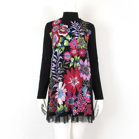 美品◆トクコプルミエヴォル　チュニック 長袖　ネイビー　ワンピース トクコプルミエヴォル 長袖 チュニック ネイビー ボタニカル柄 TOKUKO